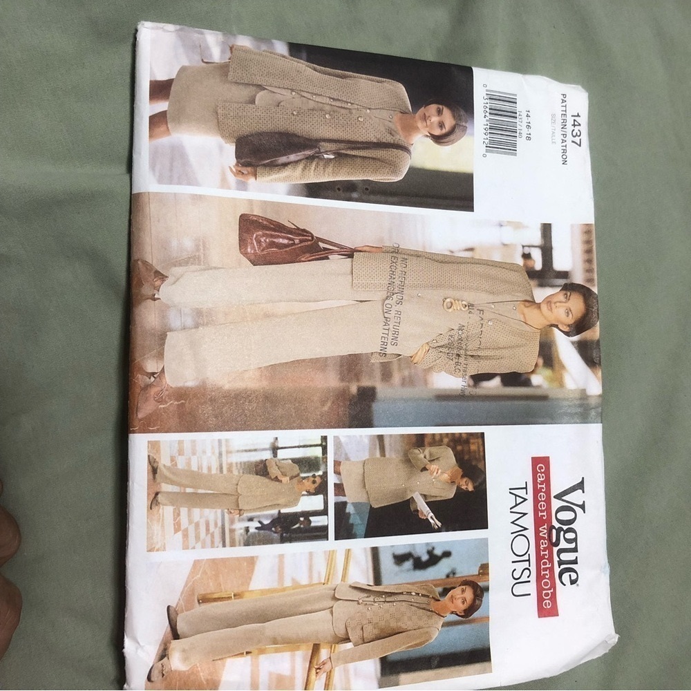 Vogue 1437 Tamotsu Career Wardrobe Pattern - jacket- skirt- pants and top-